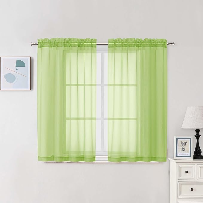 Chyhomenyc Lime Sheer Curtains 45 Inch Long 2 Panels, Light Filtering Short by Chyhomenyc