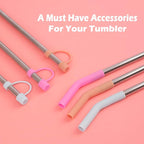 Stainless Steel Straws with covers fit Stanley 40 oz tumbler, Reusable 12 Inch Metal Straw with Silicone Tips & Cover Caps, Compatible with Stanley Quencher H2.0 (6 Pack: 3 Bent + 3 Straight)