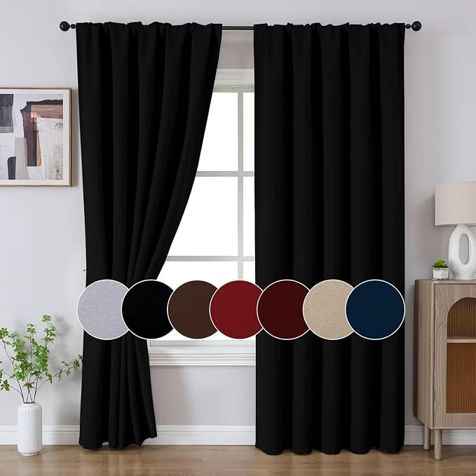 Joydeco 84 Inch Black Curtains 2 Panels Set, Room Darkening Drapes - Image 9