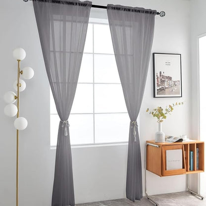 SpaceDresser Grey Sheer Curtains 4 Panels Rod Pocket Semi-Sheer Curtain 108 - Image 3