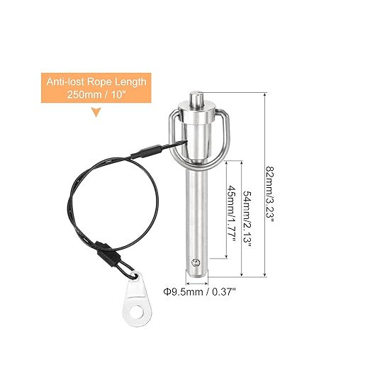 uxcell 1 Pcs Quick Release Pin, 3/8" x 1.77"(Dia. x L) Push-Button Ball Locking Pin 304 Stainless Steel Ring Handle Locking Pin with Wire for Audio Bimini Top Marine, Silver