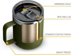 ALOUFEA 12oz Stainless Steel Insulated Coffee Mug with Handle, Double Wall Vacuum Travel Mug, Tumbler Cup with Sliding Lid, Army Green
