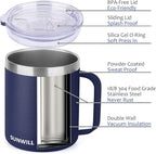 SUNWILL Travel Coffee Mugs Set of 4, Insulated Tumbler with Lid, 14oz Stainless Steel Cup with Handle Bulk for Gift, Camping, Office, Powder Coated Navy Blue