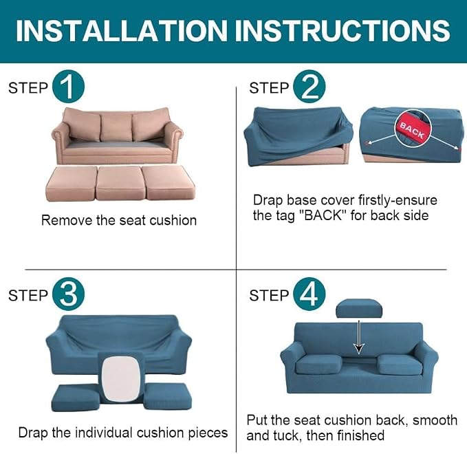 Turquoize 4 Piece Sofa Covers for 3 Cushion Couch Sofa Slipcover Soft Couch - Image 6