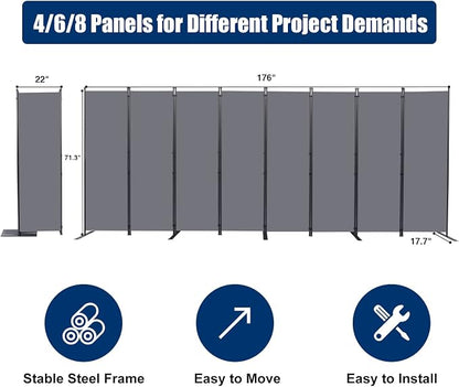 Room Divider 6FT Portable Room Dividers and Folding Privacy Screens, 8 Panel - Image 6