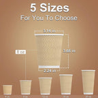 Hot 8 oz Disposable Insulated Corrugated Sleeve Ripple Wall Paper Coffee Cups for Drink, 100,8oz, Brown,Hot Coffee Cups