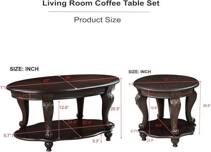 Solid Wood Coffee Table Set for Living Room, Coffee Table & 2 End Side Table - Image 2