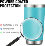 COMOOO 20oz 6 Pack Double Wall Vacuum Insulated Travel Mug, Stainless Steel Tumbler with Lid, Durable Powder Coated Insulated Coffee Cup for Cold & Hot Drinks (Light Blue, 6 Pack)