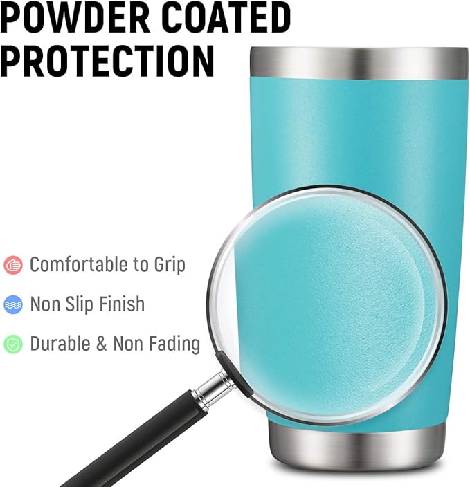 COMOOO 20oz/8Pack Tumbler Double Wall Vacuum Insulated Travel Mug, Stainless Steel Tumbler Bulk with Lid and Straw Insulated Coffee Cup for Cold & Hot Drinks (Light Blue, 8 Pack)