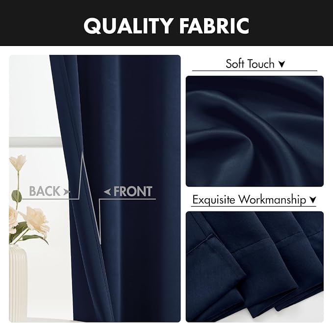 MIULEE 4 Panel Set Short Bedroom Blackout Curtains 54 Inch Long Navy Blue | - Image 8