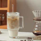 KEMORELA 2 Pack 24oz Glass Tumbler with Straw and Lid - Iced Coffee Cups with Handle, Reusable Smoothie Cup for Cold Drinks, Begonia Pattern, Dishwasher Safe