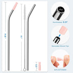 Repeatable Metal Straw with Silicone Tips for 30 oz Stanley Tumbler, 2 Pcs 30 oz Stainless Steel Straws Replacement for Stanley Tumbler, 1 Straw Brush, BPA Free（Light Pink）