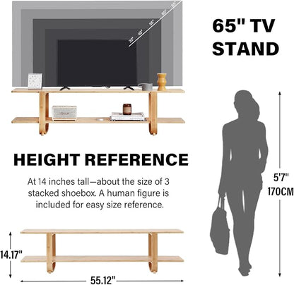 Welnow Low Bamboo TV Stand for Up to 65 Inch, Small Mid Century Modern - Image 5