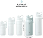 IDEUS Insulated Stainless Steel Water Bottle with 2 Leak-Proof Lids, Thermal Water Flask for Hiking Biking, 32oz, Light Blue