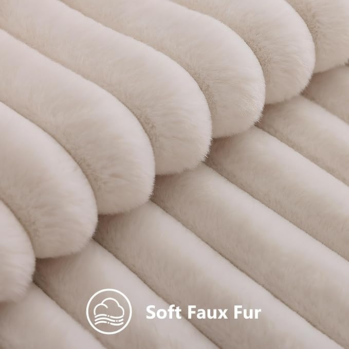 decorUhome Fall Faux Fur Throw Pillow Covers 12x20 Set of 2 Beige | Decorative - Image 2