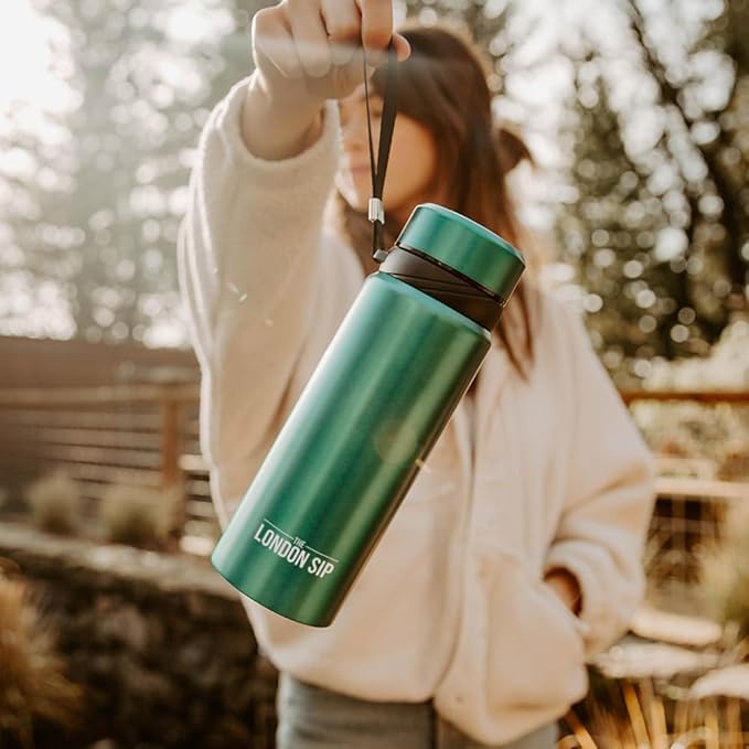 London Sip 25 oz Multi-Function Travel Mug and Tumbler Tea Infuser Water Bottle Fruit Infuser Flask Hot and Cold Double Wall Stainless Steel Coffee Thermos, Celestial Blue, Pack of 2