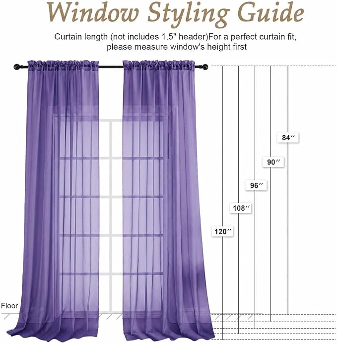 Purple Sheer Curtains 120 Inches Long 2 Panels Set, 59 Inch Extra Wide Soft - Image 2