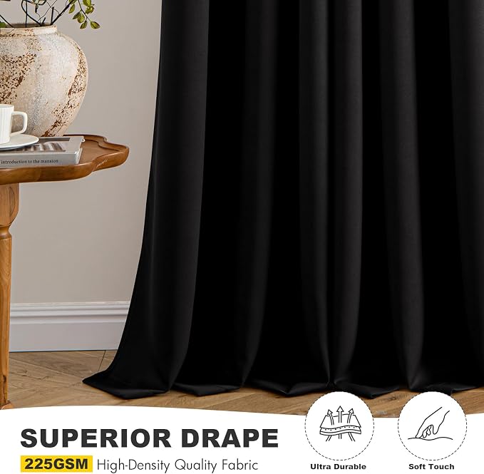 MIULEE Blackout Curtains for Bedroom 2 Panels 40 x 78 Inch Long Black | Thermal - Image 5