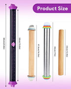 Silicone Rolling Pin with Thickness Rings, Adjustable Designs for Fondant, Cookie Decorating, Pasta, Pizza, 23.6 inch Purple Large Long Pin