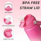 BJPKPK Insulated Water Bottle with Straw Lid, 18oz Thermos Water Bottles with Soft Nozzle, Flex Handle & Non-slip Boot, BPA Free Leak Proof Stainless Steel Metal Thermos, Tumblers, Cups,Cherry