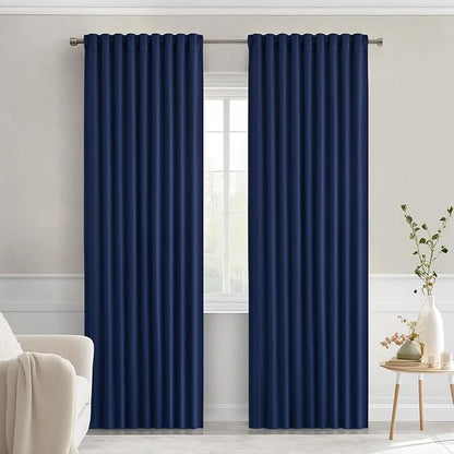MIULEE Navy Blue Back Tab Blackout Curtains 52x90 Inch Long 2 Panels Set | Rod by MIULEE