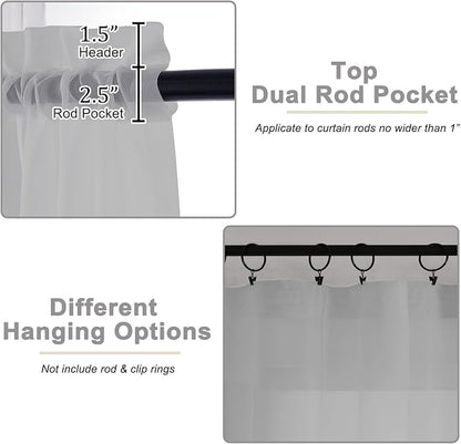 Sheer Light Grey Curtains for Bedroom Living Room 54 Inch Length 2 Panels Set - Image 4