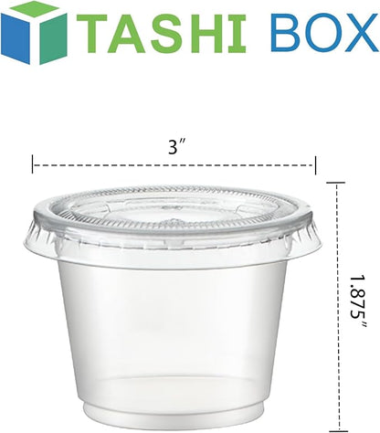 TashiBox 200 Sets - 4 oz Portion Cups With Lids, Small Plastic Containers, Airtight and Stackable Souffle Cups for Jello Shots, Sauce, Condiments, Lunch, Party, Trips (Pack of 2)