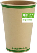 12 oz Paper Hot Cups, Tree-Less™ Compostable Paper Coffee Cups, Extra Strength, Tree-Free and Made Without PFAS, Natural Brown (1000 Count)
