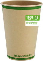 12 oz Paper Hot Cups, Tree-Less™ Compostable Paper Coffee Cups, Extra Strength, Tree-Free and Made Without PFAS, Natural Brown (1000 Count)