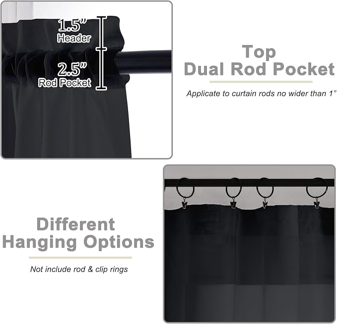 Kitchen Curtains 24 Inch Length Tier 2 Pieces, Cafe Bathroom Basement Rod - Image 4