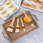 Restaurantware-Pastry Tek Wide Buttering Brush Set, 1 Set of 4 Boar Bristle Pastry Brushes - Hardwood Handle, Sturdy Ferrule, Wood Basting Brushes, Built-In Hanging Hole, For Glazing And Basting