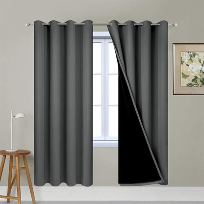 Yakamok Dark Grey 100% Blackout Curtains 63 Inches Long 52" Wide 2 Panels | by Yakamok