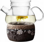 Teapot Warmer Matte Classic Retro Ceramic Universal Tea Warmer Stand Set with Candle Holder Japanese Style for Warming Tea, Coffee and Milk etc.