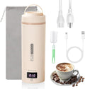 Travel Mini Kettle Portable Electric Kettle with Plug-in Boiling & Keeps Warm via USB, Small Water Boiler with 4 Temperature Settings, 304 Stainless Steel with Auto Shut-off 16oz(Beige)