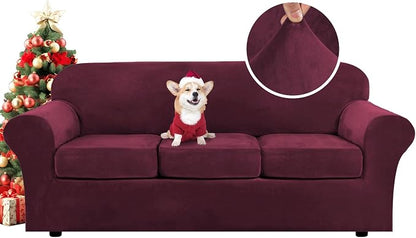 H.VERSAILTEX Modern Velvet Plush 4 Piece High Stretch Sofa Slipcover Sofa Cover by HVERSAILTEX