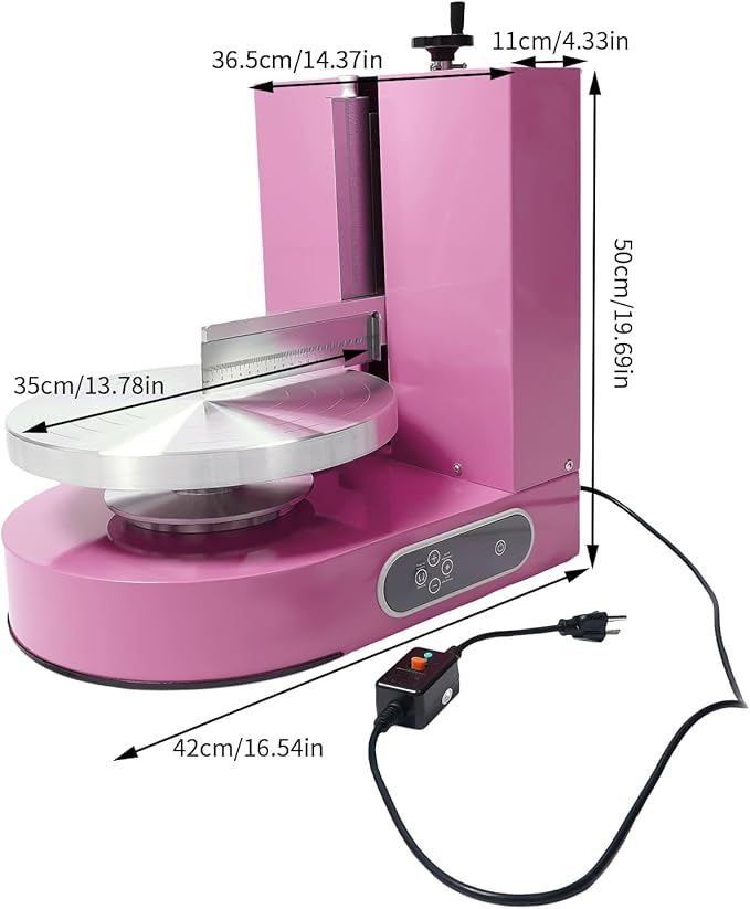 Cake Decorating Machine, Automatic Cake Cream Spreading Machine 200W for 4-12" Cakes, Cake Frosting Machine, 60-320rpm Rotating Speed, Turntable with Adjustable Scraper, LCD Display (Pink)