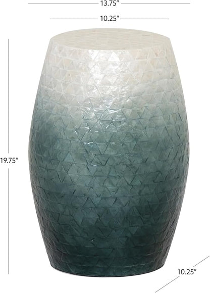 Tylin Ivory and Blue Capiz Ombre Drum Accent Table - Image 3