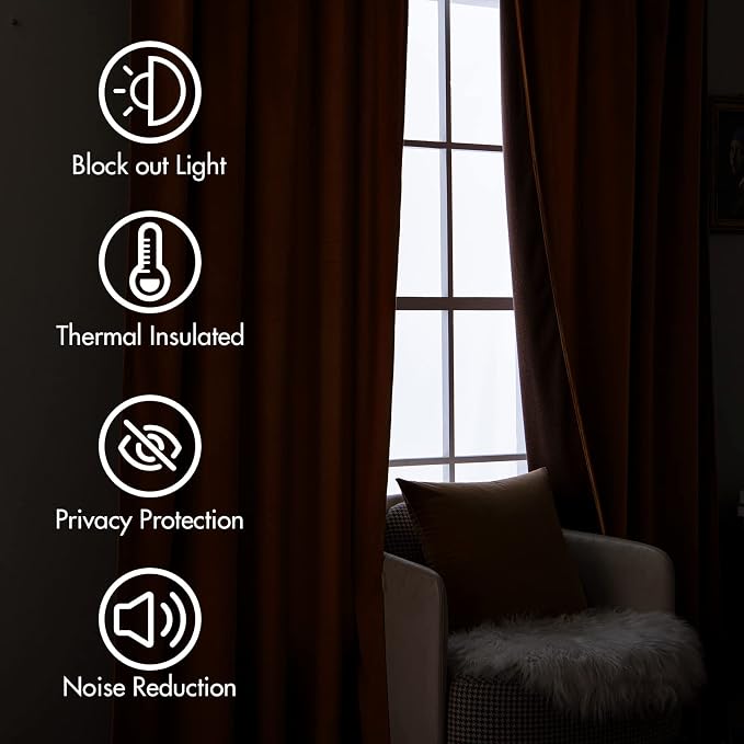 MIULEE Velvet Curtains 52x108 inches 2 Panels Gold Brown Blackout Curtains | - Image 5