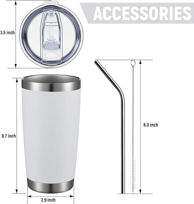 COMOOO 20oz Tumbler with Straw Stainless Steel Insulated Coffee Tumbler Cups Double Wall Vacuum Travel Coffee Mug with Splash Proof Sliding Lid for Hot Cold Drinks (Mix Color,12 Pack)