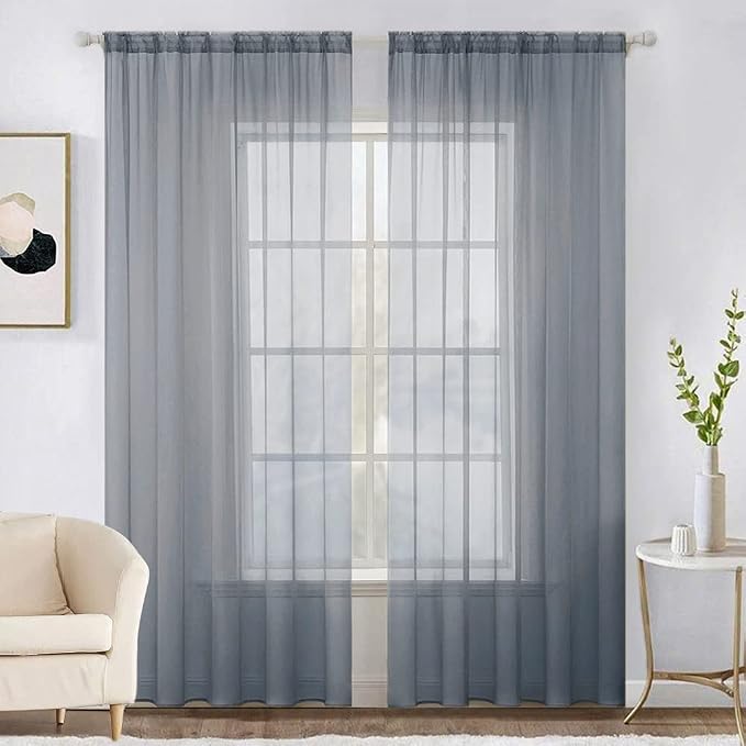 MIULEE 2 Panels Sheer Curtains for Living Room 54X90 Inch Dark Grey | Window by MIULEE