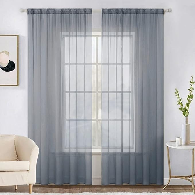 MIULEE 2 Panels Sheer Curtains for Living Room 54X96 Inch Dark Grey | Window by MIULEE