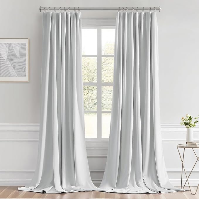 MIULEE Greyish White Back Tab Blackout Curtains 52x120 Inch Long 2 Panels | Rod - Image 9
