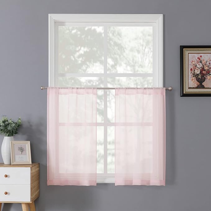 Tollpiz Short Sheer Tier Curtains Linen Textured Half Kitchen Curtain Sheers by Tollpiz