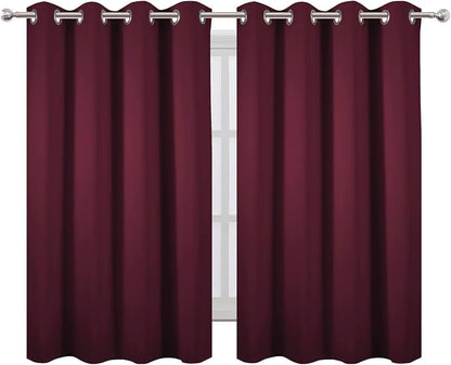 Blackout Curtains 66 x 54 Inch Long Burgundy Red Curtains Set of 2 Panels Room - Image 2