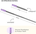 ZOKU Reusable Metal Straw with Case for Travel, Purple - Collapsible Stainless Steel Drinking Straw with Silicone Tip and Cleaner Brush, Ideal for Key Chains, Pockets, Purses