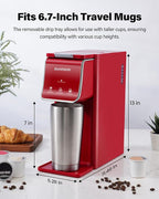 SHARDOR Hot & Iced Coffee Maker, K Cup Coffee Maker Compatible with Ground Coffee, Single Serve Coffee Machine with Bold Setting, Reusable Filter, Travel Mug Friendly, Compact Design, Red