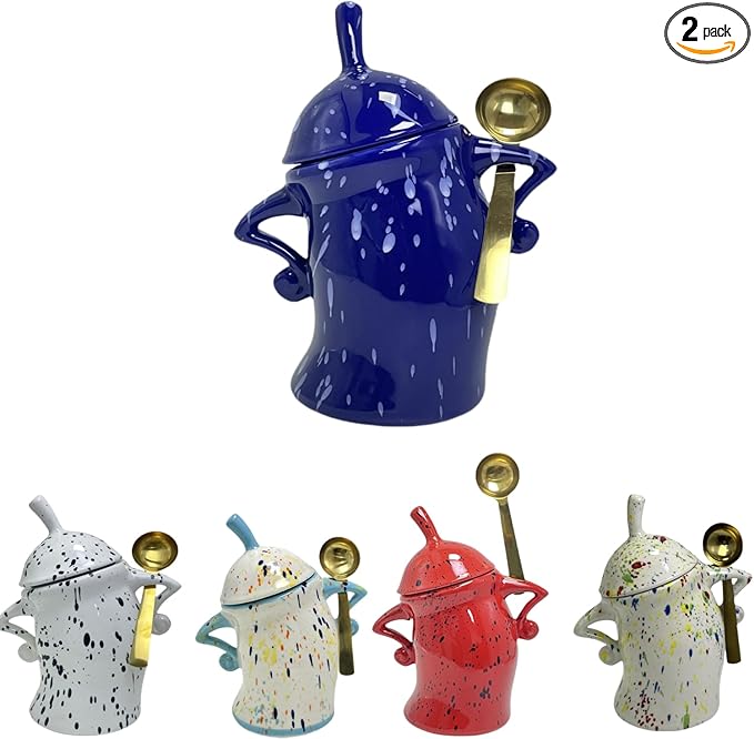 Canister With Attitude - 1.2L Ceramic Storage Jar with Lid, Airtight Kitchen Canisters Set for Coffee, Sugar & Tea | Farmhouse Flour Sugar Storage Container, Handmade with Spoon Rest (Blue)
