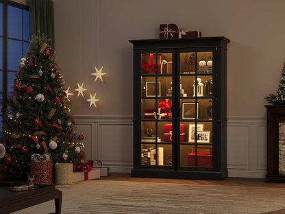 QUW Modern 65" Tall Display Cabinet, Farmhouse Curio Cabinets - Image 9