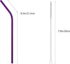10 Pcs Stainless Steel Straws, Reusable Drinking Straws, Bent Metal Straw Sets with 2 Pcs Cleaning Brushes (Purple, 8.5 Inch)