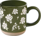 Sweet Water Decor Green Floral Stoneware Coffee Mugs - 14oz Cute Coffee Mugs for Hot & Cold Drinks - Dishwasher & Microwave Safe - Spring Home Decor and Gift - Ideal Tea & Espresso Mugs